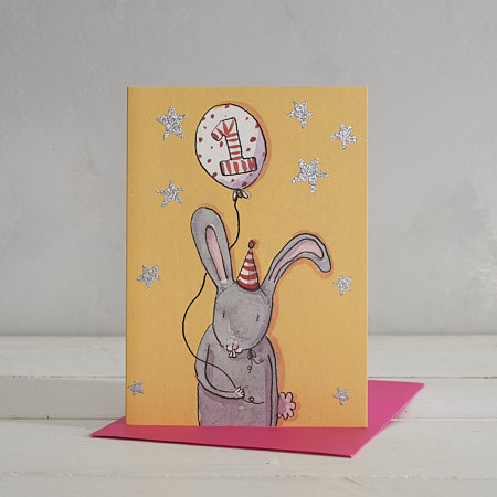 Buy Happy Birthday Girls Age 1 Bunny Greetings Card from Helen Wiseman Illustration