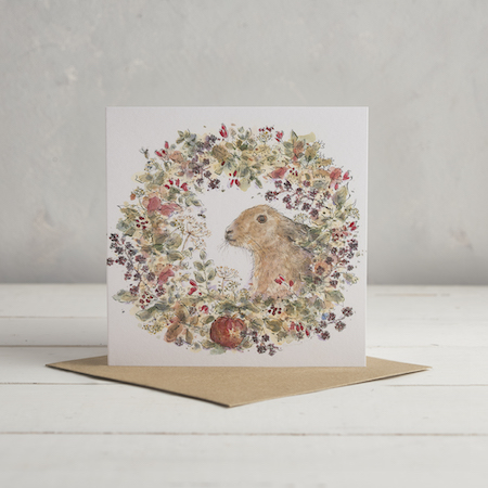 Buy Hare Wreath Greetings Card from Helen Wiseman Illustration